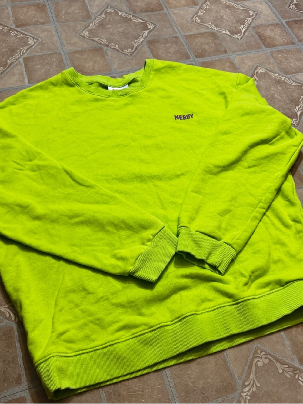 NERDY Korean Streetwear Neon Green Oversized Sweatshirt - Large.